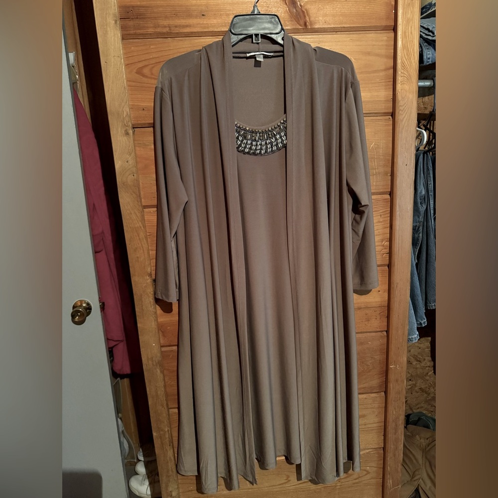 Elegant Brown Long Dress with Embellished Neckline